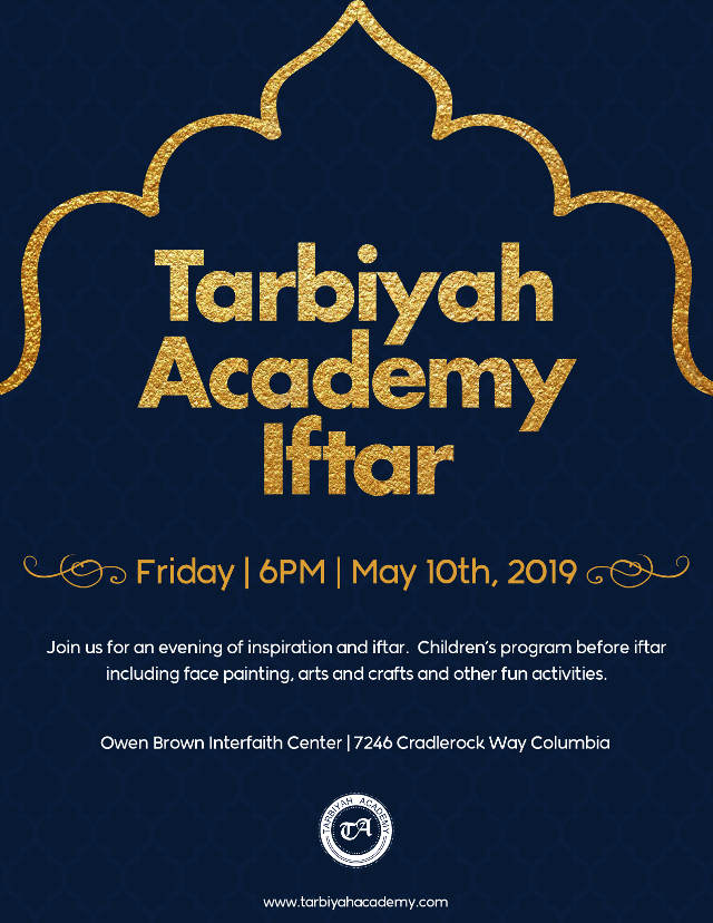 Blue flier with gold lettering - Tarbiyah Academy Iftar