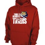 red sweatshirt emblazoned with Tarbiyah Academy Tigers and tiger face